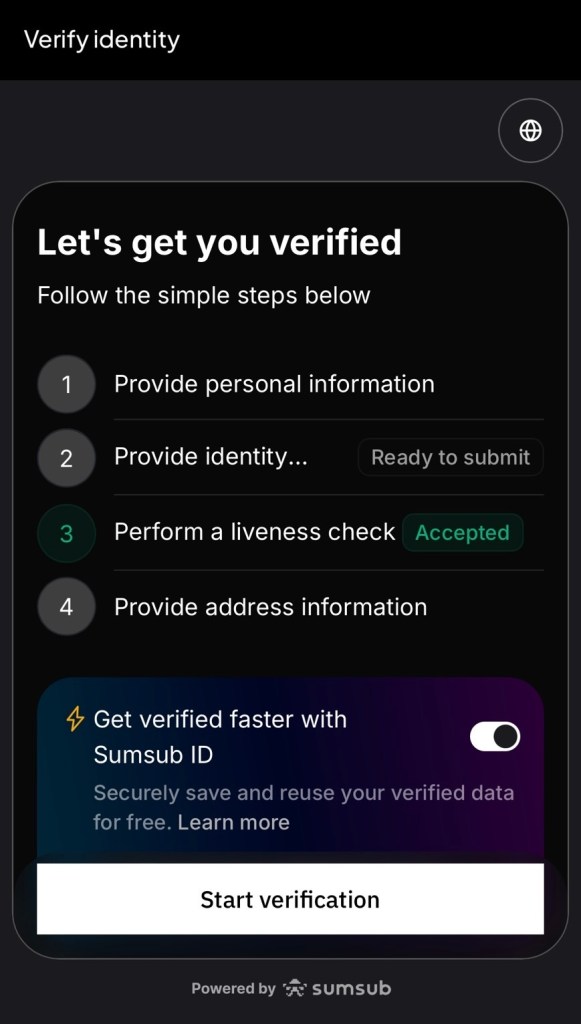 Hyperbeat Pay Identity Verification Screen

