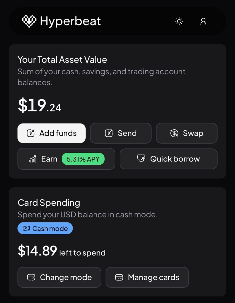Hyperbeat Pay Home Screen and Cash Mode
