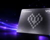 Hyperbeat Pay Visa Platinum card on a dark purple blockchain network background